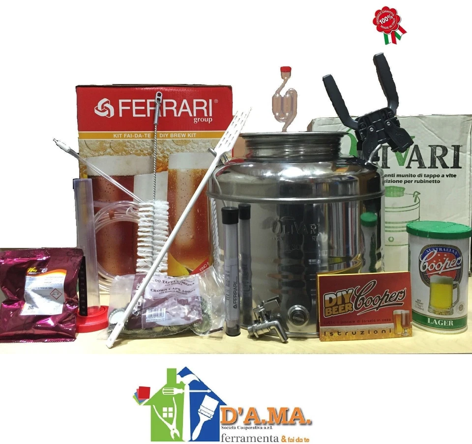 FERRARI GROUP KIT FERMENTAZIONE BIRRA CON FUSTO 30 LT ACCIAIO INOX ACCESSORI COMPLETO + MALTO