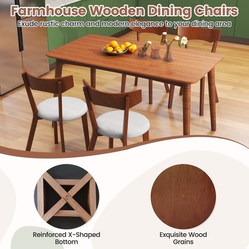 Set of 2 Wooden Dining Chairs Kitchen Rubberwood Legs Padded Round Seat Cushions - Picture 7 of 10