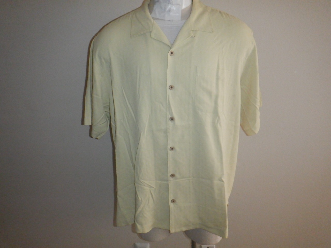 Men's Tommy Bahama sz XL 100% SILK Yellow SS Hawaiian Camp Shirt EMBROIDERED