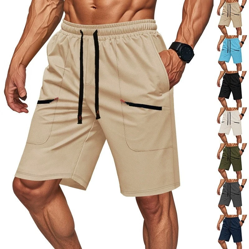Summer Shorts Men's with Drawstring Elastic Waist Straight Legs Breathable Beach