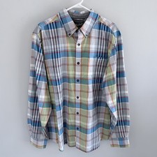 Woolrich Men XL Plaid Button Down Organic Cotton Long Sleeve Shirt Casual Summer