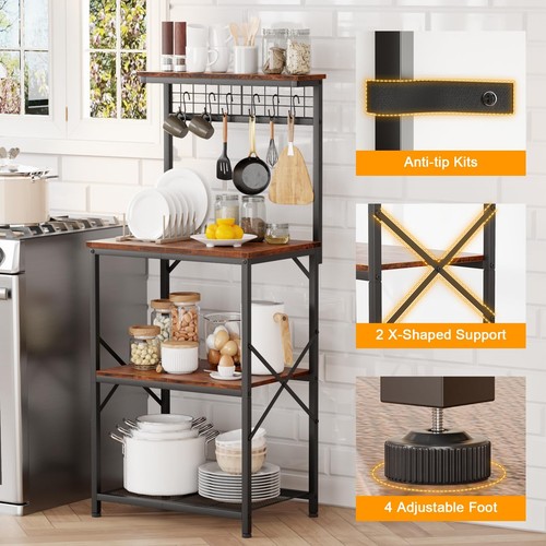 Kitchen Bakers Rack with Hutch, Coffee Bar Station 4 Tiers, Microwave Oven St... - Picture 4 of 8