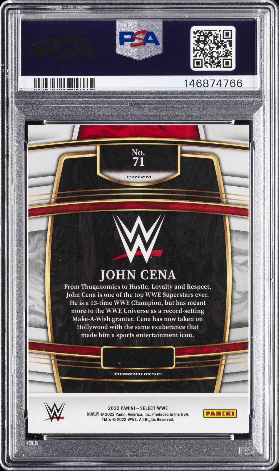 2022 PANINI SELECT WWE ELEPHANT PRIZM #71 JOHN CENA PSA 10 view 2