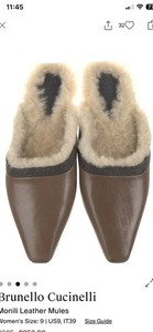 Brunello Cucinelli Leather Sheepskin Mules Monili 39 8.5 Excellent Condition