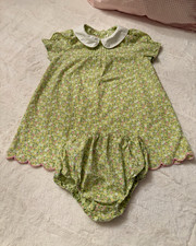 VTG Gymboree 2000 Girls 3T Green Pink Floral Dress w/Bloomers Scalloped edge