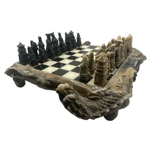 Dragon Collector’s Chess Set Handcrafted Marbleized Asia