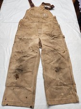 Vintage Carhartt Bib Overalls Mens 38x34 Brown Duck Canvas 100 Years Workwear