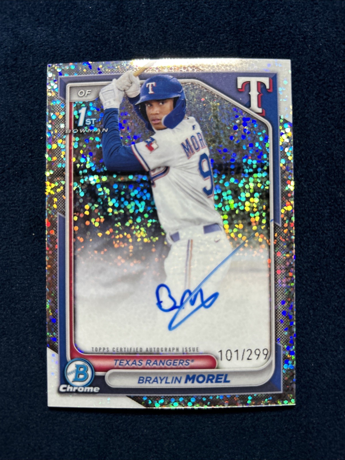 2024 BOWMAN CHROME 1ST Braylin Morel SPECKLE REFRACTOR AUTO /299 TEXAS RANGERS