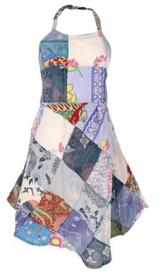 Patchwork Unikat Sommerkleid, Neckholder upcycling Patchwork Kleid - blau/bunt