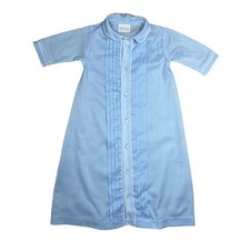 Baby Dior Light Blue Pintuck Lace Trim Christening Gown Formal Romper Vintage