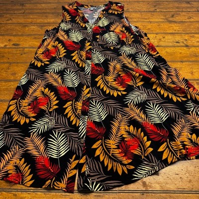 J For Justify Womens 2X Tropical Palm Leaf Button Front Sleeveless Midi Dress
