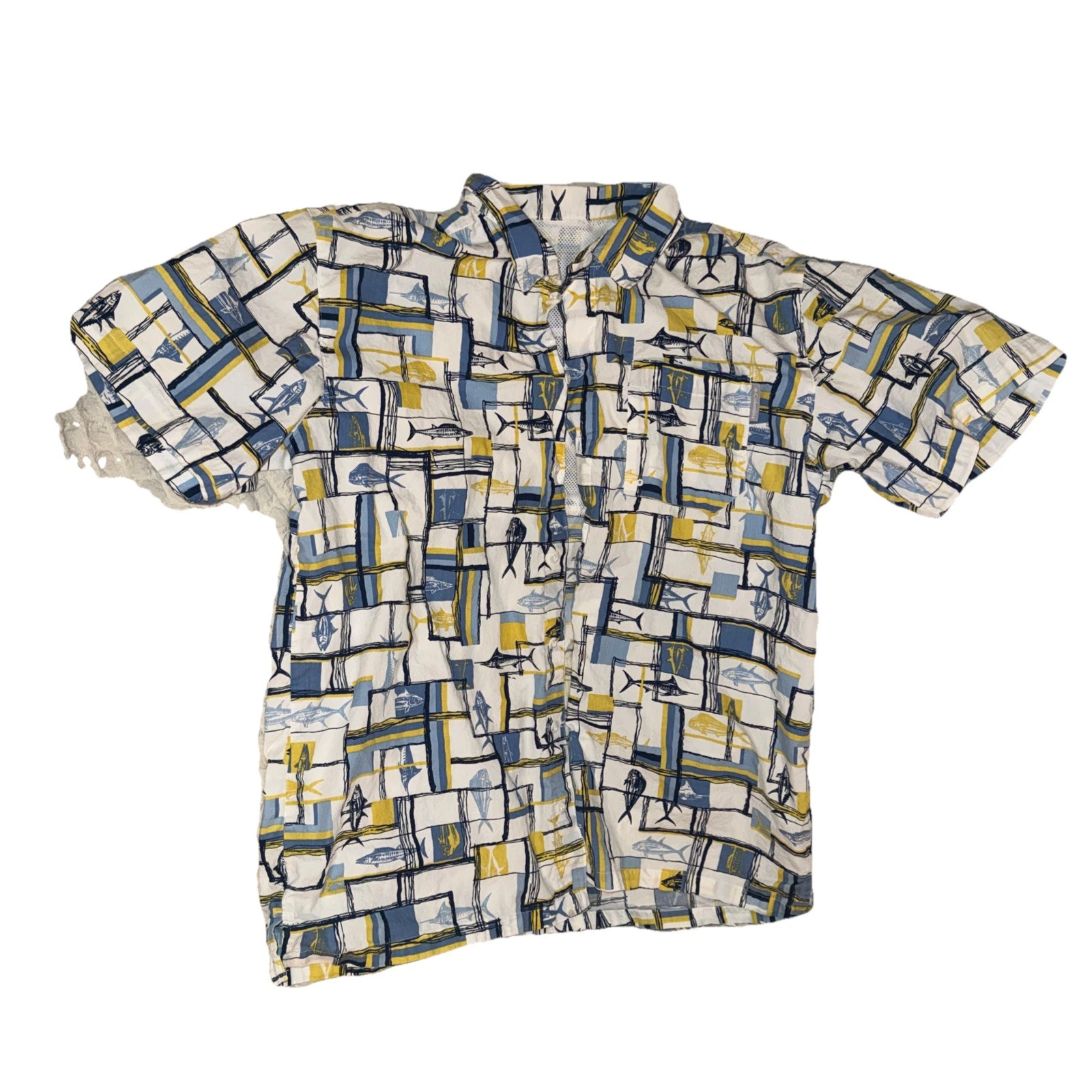Columbia PFG Mens Summer Shirt Short Sleeve Fishing Marlin Printed Button Up L