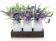 3 Pack Lavender Mason Jar Table Centerpiece Tiered Tray Decor with Wood Tray Art