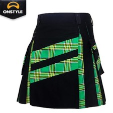 Men  s Hybrid Utility Kilt Black  Irish Tartan Cargo Pocket Adjustable Buckle