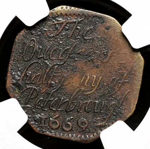 England Halfpenny Token, 1669, Peterborough, Dickenson-104, NGC XF Details