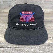 VTG Polaris Hat Cap Black Snapback Mechanic Tech Rope Retro USA 90s ATV Racing