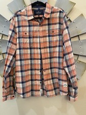 EUC Men  s Buffalo David Bitton Plaid Shirt Size Large Navy And Orange