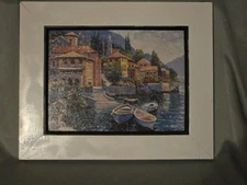 Howard Behrens "Lake Como Landing" Framed Painting 22"x18" 2003 Very Good