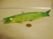 HARVEY CASE Green Fish DECOY Minnesota WOOD ICE SPEARING Fishing LURE Folk Art!