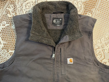 Carhartt Sherpa Lined Vest Full Zip Loose Fit Gray Duck Canvas OV4277-M Mens 2XL