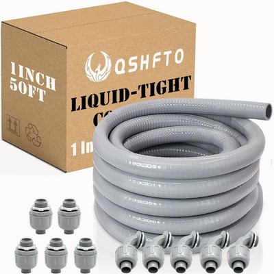 Qshfto 1 Inch Liquid-Tight Conduit And Connector Kit - 50 Ft Non-Metallic