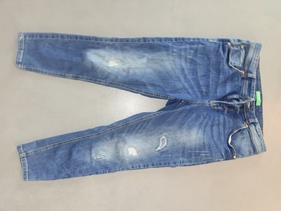 Benetton Damen Jeans 7/8 Hose Slim Fit Used Look W29 Demin Blue Used Look W29