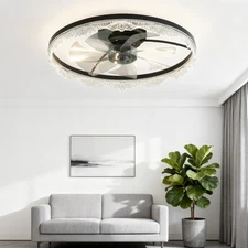Modern 24" LED Ceiling Fan Light Flush Mount Fixture kit With Remote APP Control