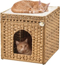 Cat Beds Double Cat Cave Pet Cube Handwoven Rattan Cat Hoes w/Soft Chions