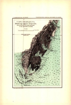 Cape Charles Virginia   1893 USGS Antique Nautical Map   Lagoon Channels