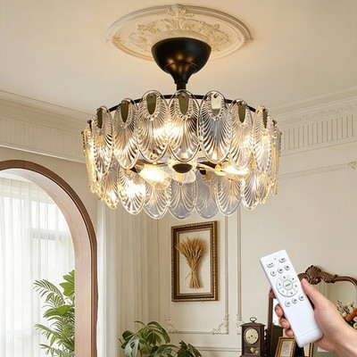 Crystal Ceiling Fan Light Controlled Adjustable Brightness Kitchen Bar Indoor