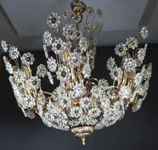 Delicato lampadario fiore sole in ottone dorato taglio-vetro Palwa, Germania, anni '70