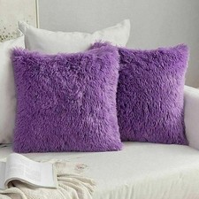 2Pcs Long Pile Soft Shaggy Faux Fur Plain Fluffy Cushion Covers Pillow Case