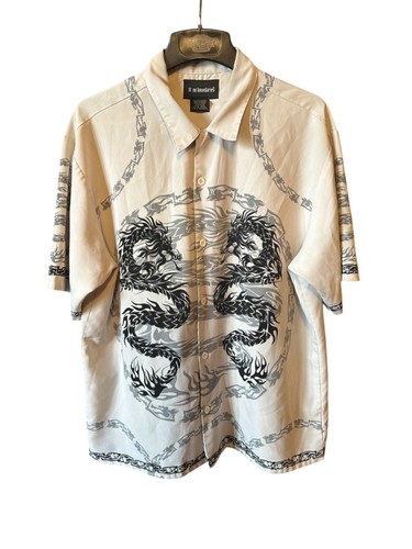 Vintage Dragon No Boundaries Shirt Large Cream Dragons Asian Button Down - Picture 2 of 17