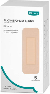 Dimora Foam Wound Dressing 2''X5'' Waterproof Silicone Bandages with Adhesive Bord