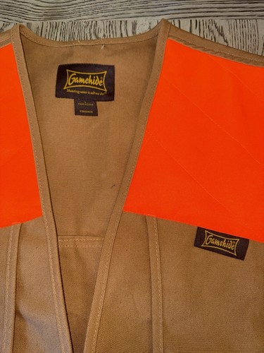 Gamehide Canvas Hunting Vest Adult Size large Full Zip Bright Orange Brown - Picture 4 of 7