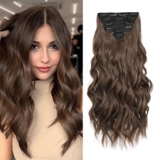 Fliace Clip in Hair Extensions for Women Chestnut Brown Long Wavy