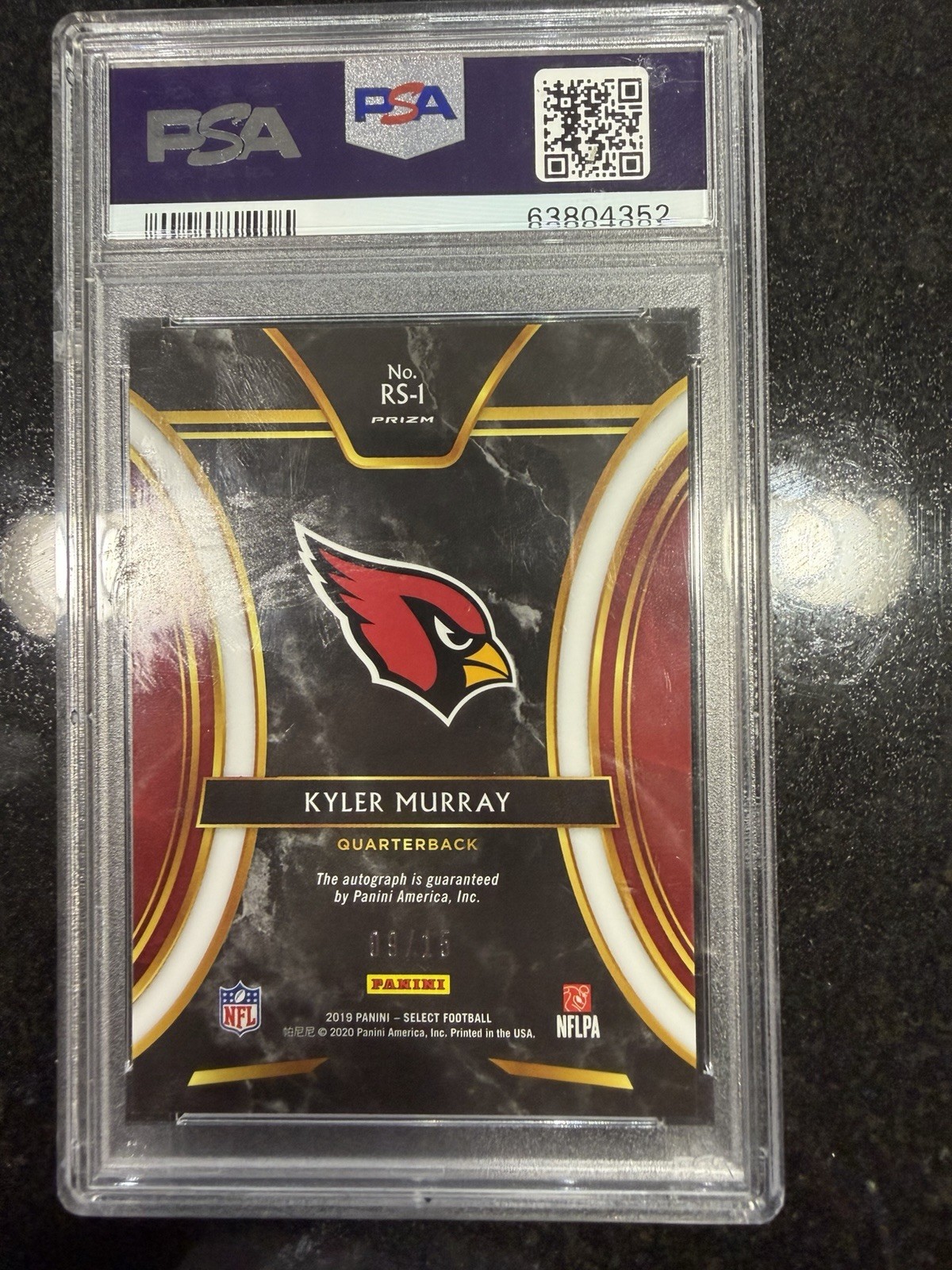 KYLER MURRAY 2019 SELECT FOOTBALL ROOKIE AUTO PRIZM LIGHT BLUE /15 PSA 9 Auto view 2