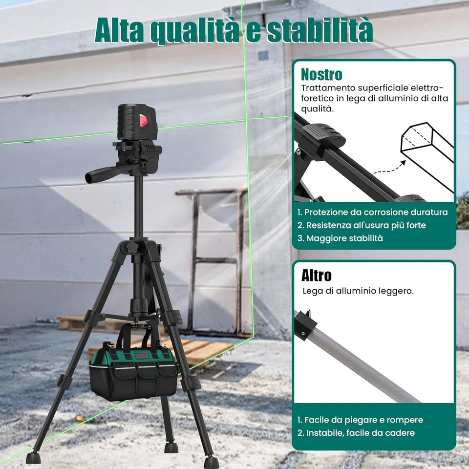 HYCHIKA Treppiede per Livella Laser, Inclinazione E Rotazione Della Livello Lase - Immagine 4 di 4