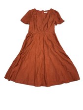 FAME & PARTNERS Dress Women Size 6 A Line Terra-Cotta Linen Rayon