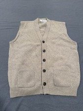 Vintage Jantzen Men's Beige Grandpa Sweater Vest L Button Up Retro