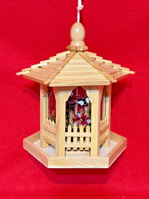 Delightful Hexagon Gazebo Birdfeeder  10 1/2 ''H X 9''W Handpainted Glass Panels
