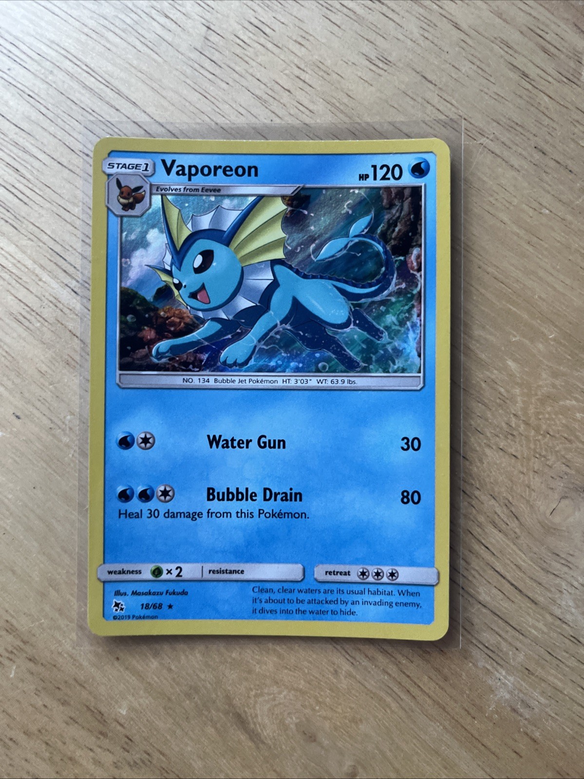 Vaporeon 18/68 Holo Rare Hidden Fates Pokemon TCG Card NM