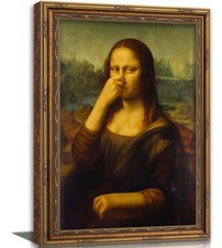 Framed Funny Mona Lisa Wall Art,Funny Bathroom Wall Decor,Mona Lisa Pinching ...