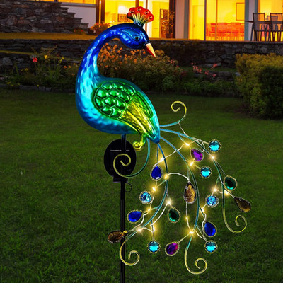 Metal Peacock Garden Solar Lights Outdoor Decorative Garden Stake Lights Waterpr