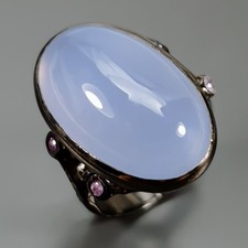 Handmade 25ct Natural Chalcedony Ring 925 Sterling Silver Size 8 /R434370