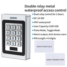 Zinc Alloy RFID Access Control Keypad 2 Relay Double Door Opener IP67 125kHz