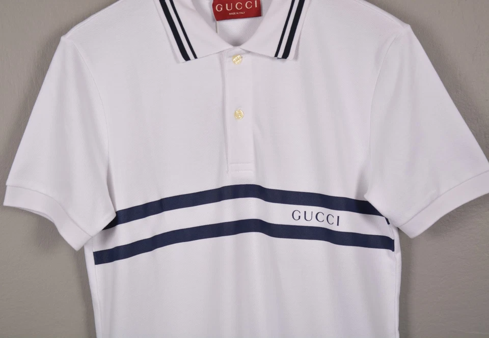 Polo Gucci Hombre Algodón Blanco XXL | Detalle Rayas Azul Marino | Hecho en Italia Foto 4 de 4
