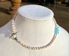 Cultured Pearl Child s Birthday Easter Holiday Necklace With Blue Crystal Beads