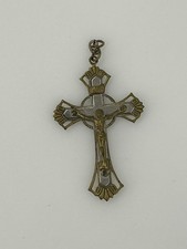 Vintage Crucifix Pendant Silver Gold Tone Religious Cross 2 Inch