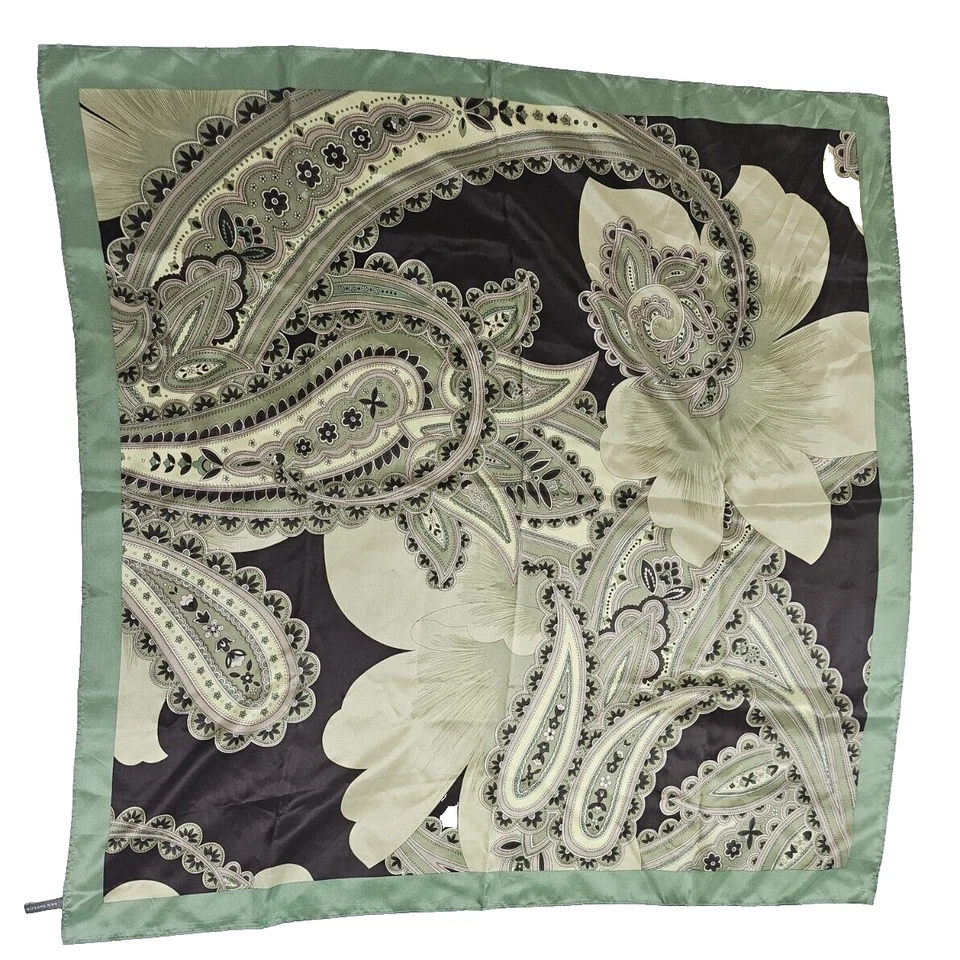 Bufanda cuadrada Ann Taylor verde y marrón floral 100 % seda 36" Foto 2 de 4